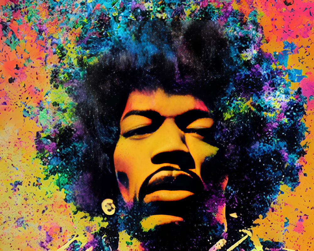 Colorful Psychedelic Portrait of Man with Afro