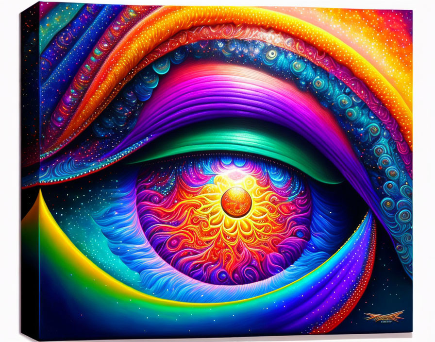 Colorful Psychedelic Eye Painting with Cosmic Background