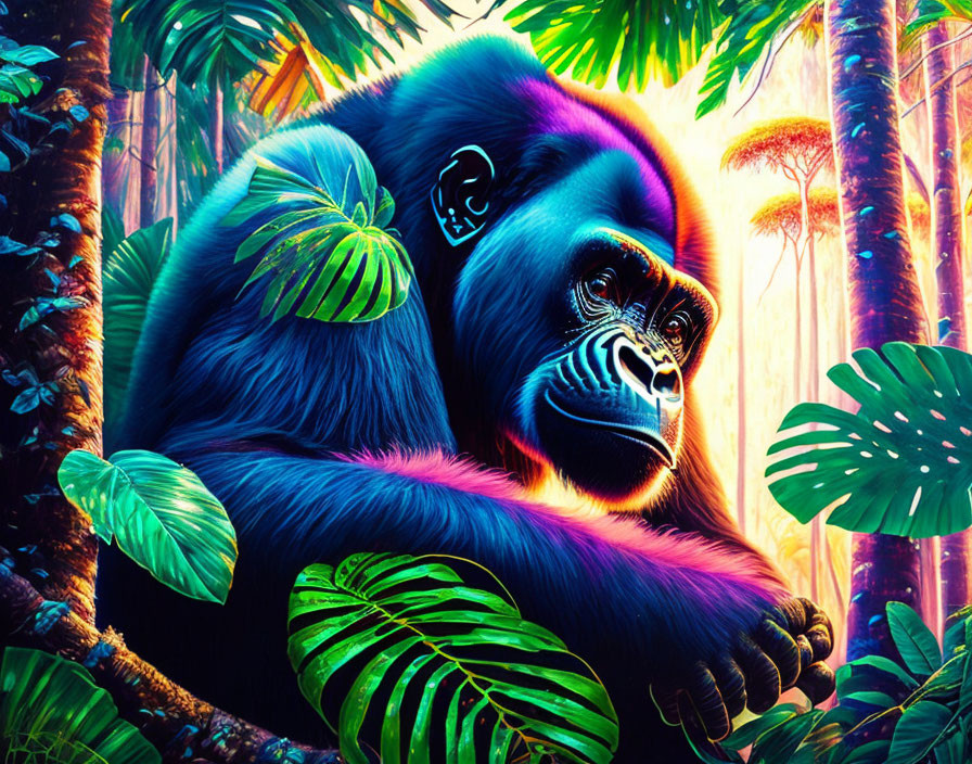 Colorful Gorilla in Mystical Jungle Setting