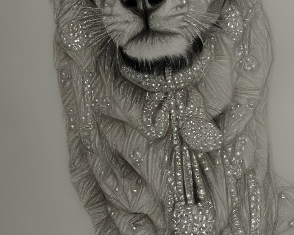 Detailed pencil sketch of a mystical wolf with intricate patterns and sparkling fur.