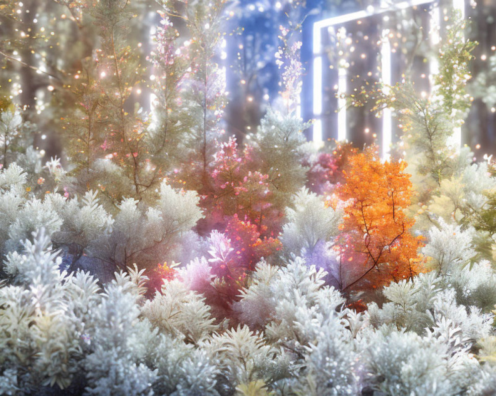 Enchanted Winter Forest with Twinkling Lights and Frosted Trees