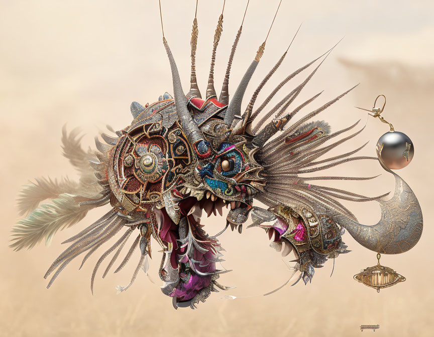 Detailed Steampunk Mechanical Dragon with Gears and Metalwork