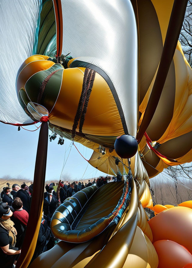 Colorful Hot Air Balloon Inflating Surrounded by Onlookers