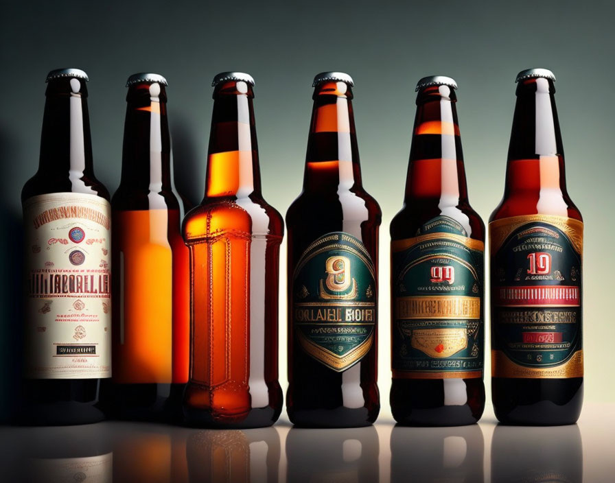 Various Beer Bottles with Labels on Warm Gradient Background