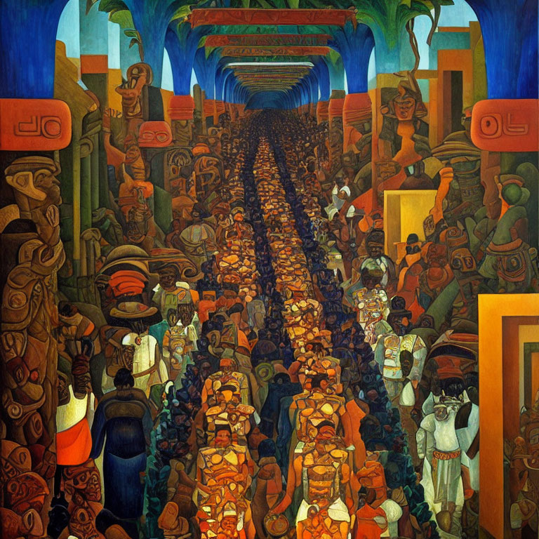 Vibrant Market Scene in Mesoamerican Setting