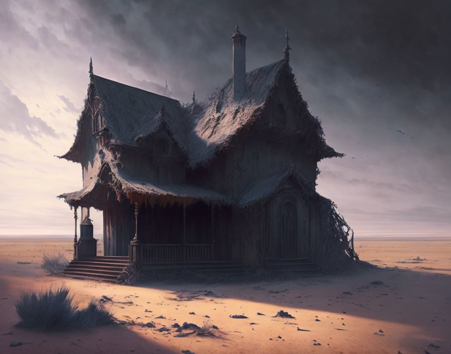 Desolate landscape with eerie Gothic-style house