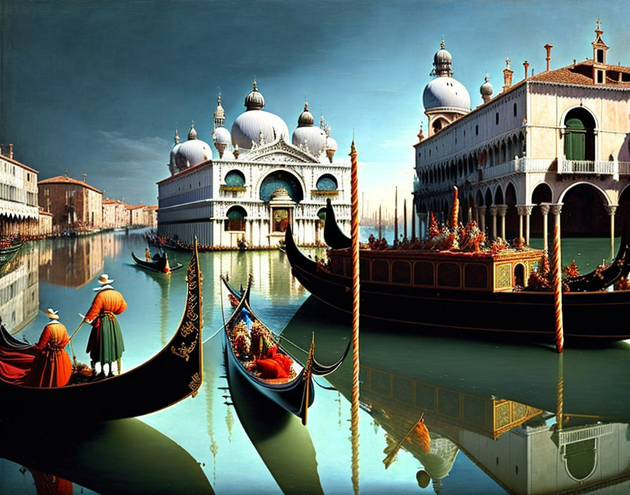 Digital artwork: Venice with mosques, gondolas, and blue sky