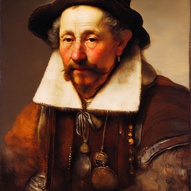 Elderly Gentleman in White Ruff and Hat with Medallion