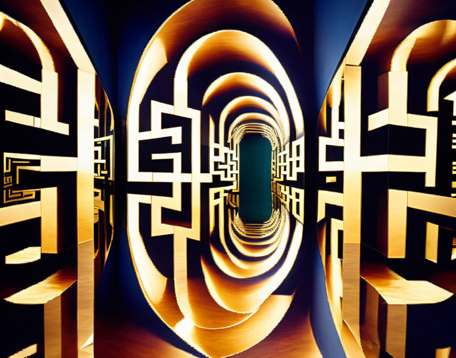 Intricate Geometric Patterns in Surreal Corridor