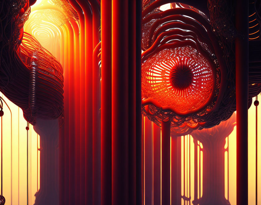 Abstract Organic-Shaped Structures in Glowing Red and Orange Tones