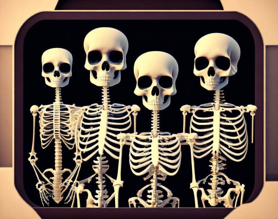 Prominent skull skeletons in rounded frame on dark background