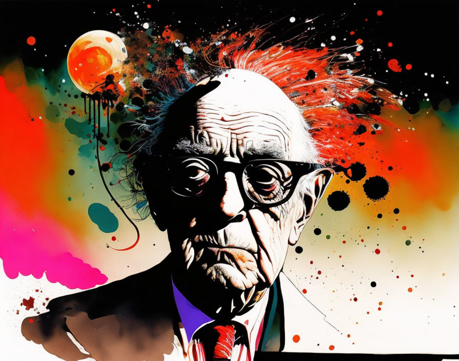 Colorful Abstract Artwork: Older Man with Spectacles