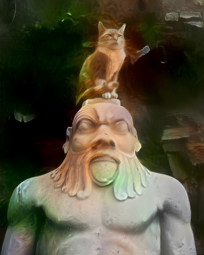 Cat on idol of god Bes