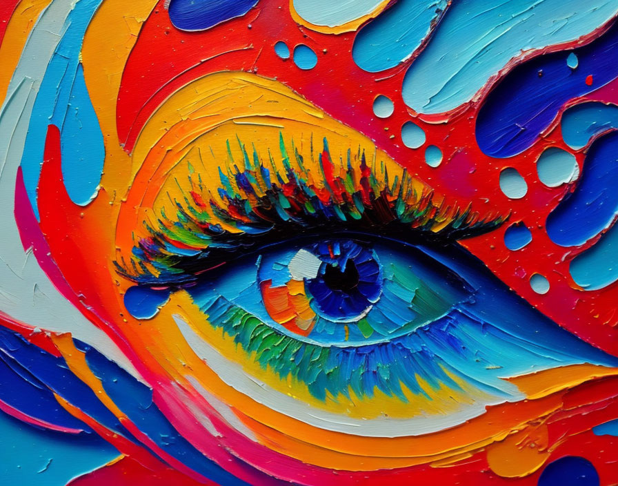 Detailed Eye Surrounded by Bold, Colorful Strokes on Canvas