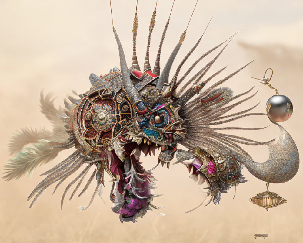 Detailed Steampunk Mechanical Dragon with Gears and Metalwork