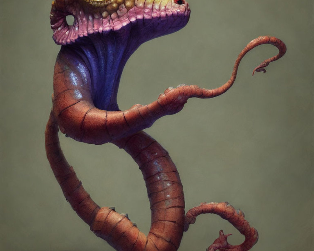 Fantastical serpent-like creature with large eyes and purplish skin