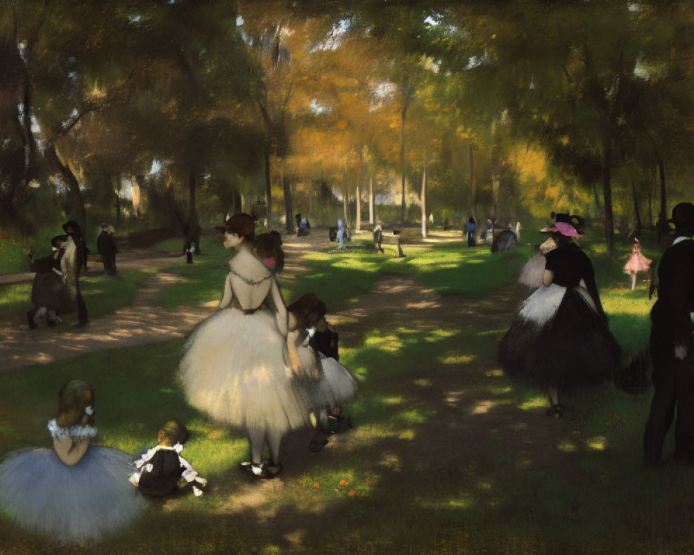 19th-Century Park Scene with People Walking and Socializing