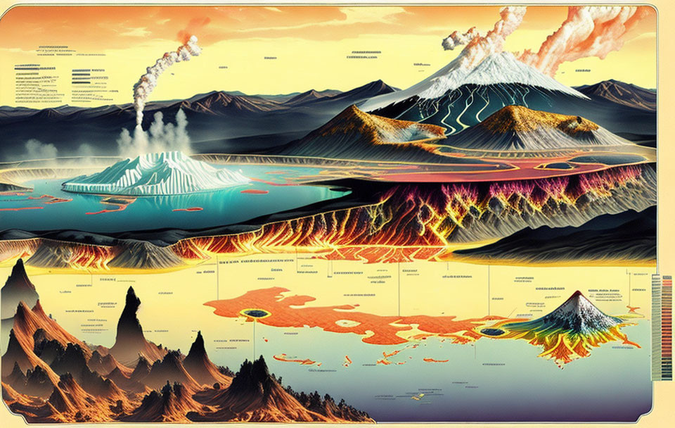 Detailed Cross-Sectional Infographic: Volcano Structure & Types