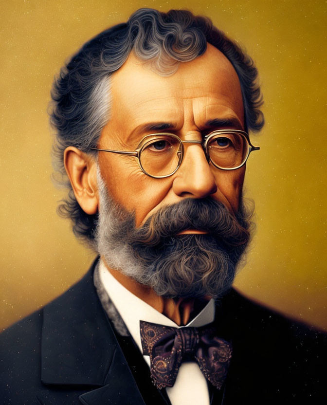 Elderly Gentleman Portrait with Full Beard and Round Spectacles