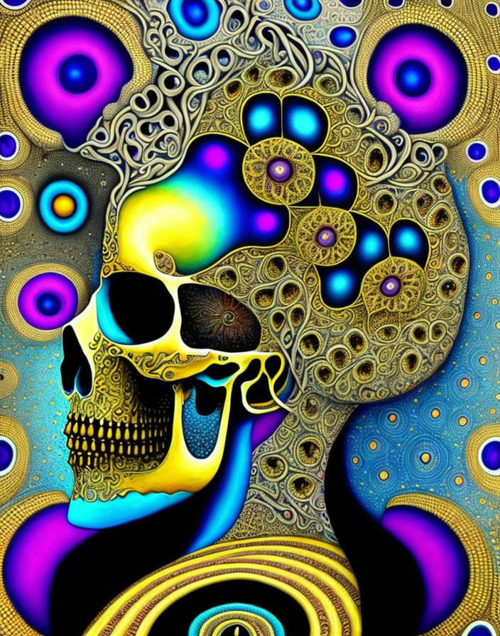 Colorful Psychedelic Skull Artwork with Fractal Designs