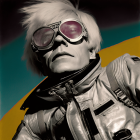 Stylized astronaut in reflective sunglasses and detailed spacesuit on yellow space backdrop.