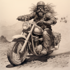 Vintage Pilot Attire Person Riding Classic Motorcycle Illustration