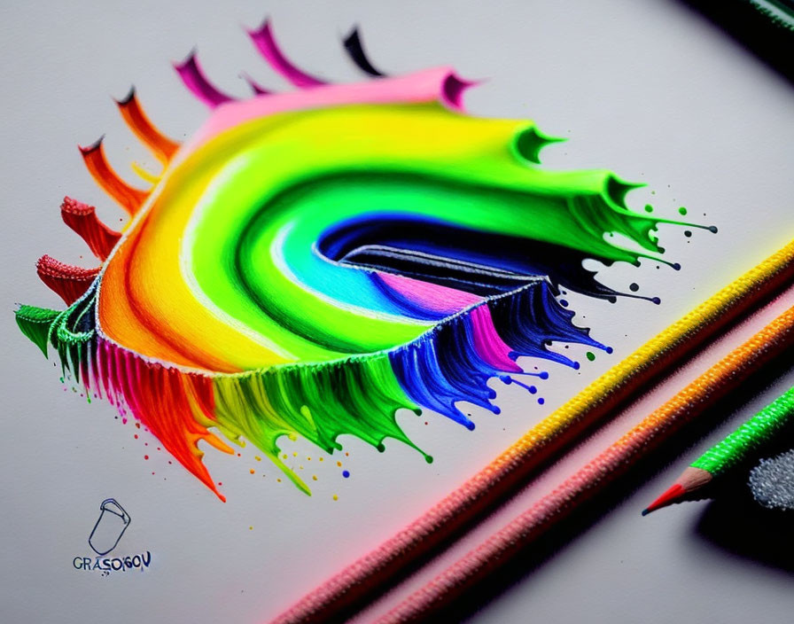 Colorful 3D Color Pencil Drawing with Melting Rainbow Effect